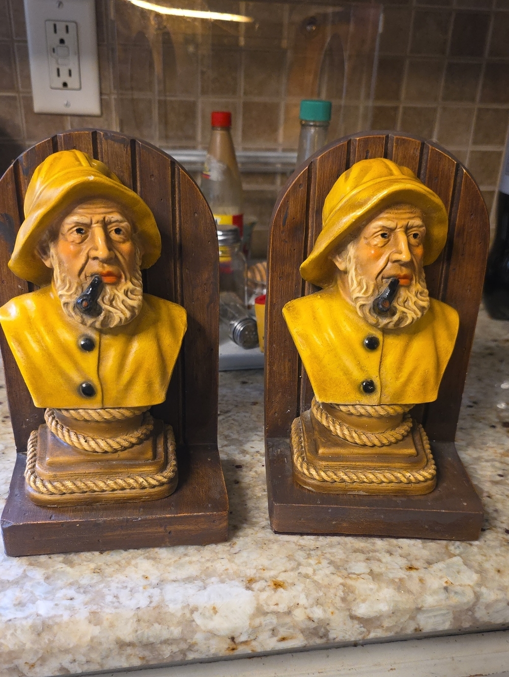 Yellow Nautical Fisherman Bust Bookends - Decorative Home Accent